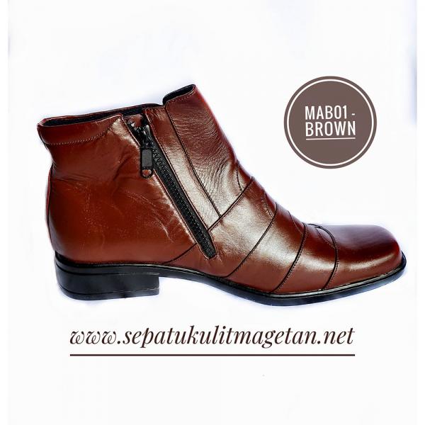 Sepatu Kulit Pantofel Pria MAB01 Brown